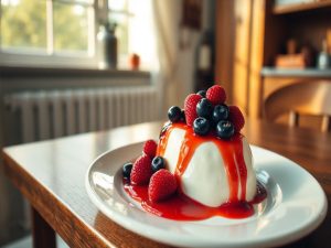 Pudim Vegano de Coco com Calda de Frutas Vermelhas