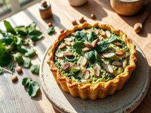 Torta Vegana Salgada de Espinafre e Ricota de Amêndoas
