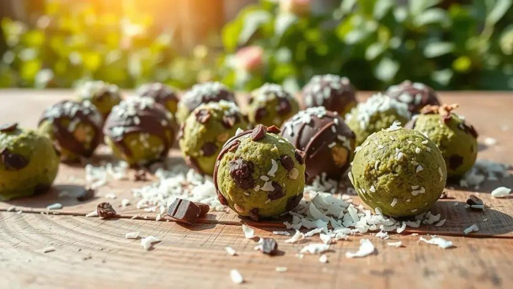Conheça as deliciosas Bolas de Energia de Matcha com Chocolate e Coco