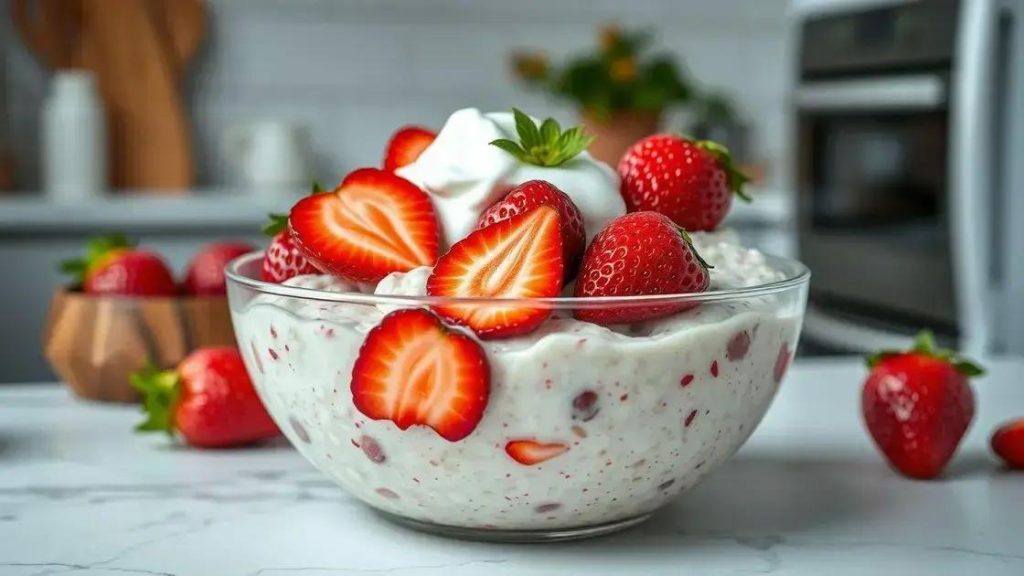 Aprenda a fazer vegan overnight oats com morangos e iogurte