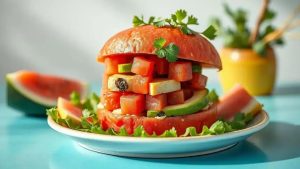 Delicie-se com o saboroso Poke Burger de Melancia e Tofu