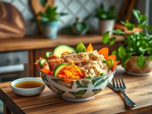 Poke Bowl com Peixe Vegano e Molho de Gergelim Tostado