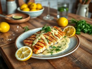 Peixe Grelhado Vegano com Molho de Limão e Ervas