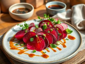 Sashimi Vegano de Beterraba com Molho de Gergelim