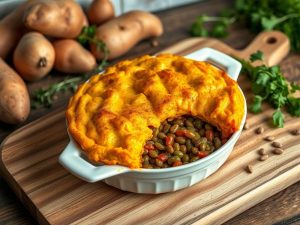 Escondidinho Vegano de Batata Doce com Lentilhas