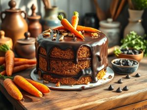 Bolo de Cenoura Coberto de Chocolate Vegano