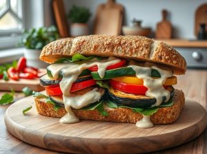 Sanduíche de Legumes Grelhados com Molho de Tahine