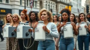 Mulheres protestam em Londres pela exploração das vacas