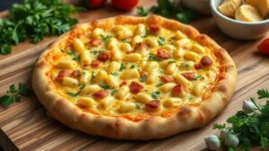 Pizza Vegana com Mac and Cheese e Batata Frita: Uma Combinação Deliciosa