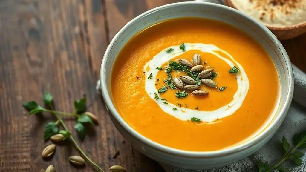 Receita de Sopa Vegana de Abóbora com Gengibre e Pesto