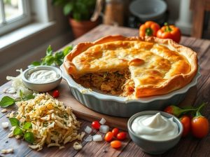 Torta de frango de jaca com requeijão vegano