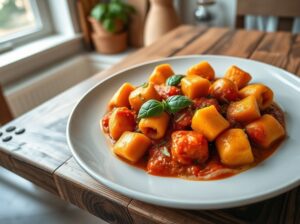 Nhoque Vegano de Batata-Doce com Molho de Tomate Fresco