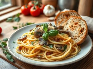 Macarrão Vegano com Cogumelos à Moda Italiana