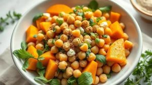 Salada de Abóbora Butternut e Grão-de-Bico com Dukkah