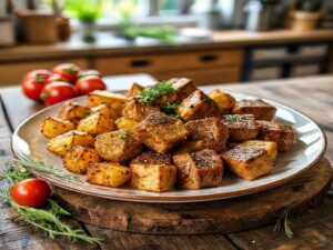 Carne Vegetal em Cubos com Batatas ao Forno