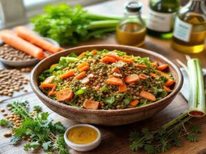 Salada de Lentilha-Verde com Cenoura, Salsão e Vinagrete Dijon
