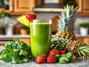 Suco Detox de Couve com Morango e Abacaxi Refrescante