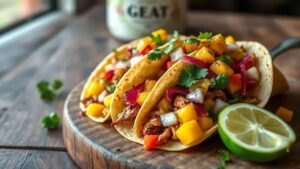 Aprenda a fazer tacos veganos com salsa de manga fresca