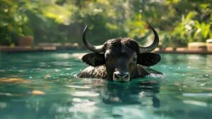 Búfalo resgatado se refresca em piscina e emociona com vídeo viral