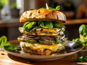 Sanduíche Vegano de Cogumelos Salteados com Pesto de Manjericão