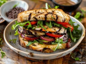 Sanduíche Vegano de Berinjela Assada com Molho de Tahine