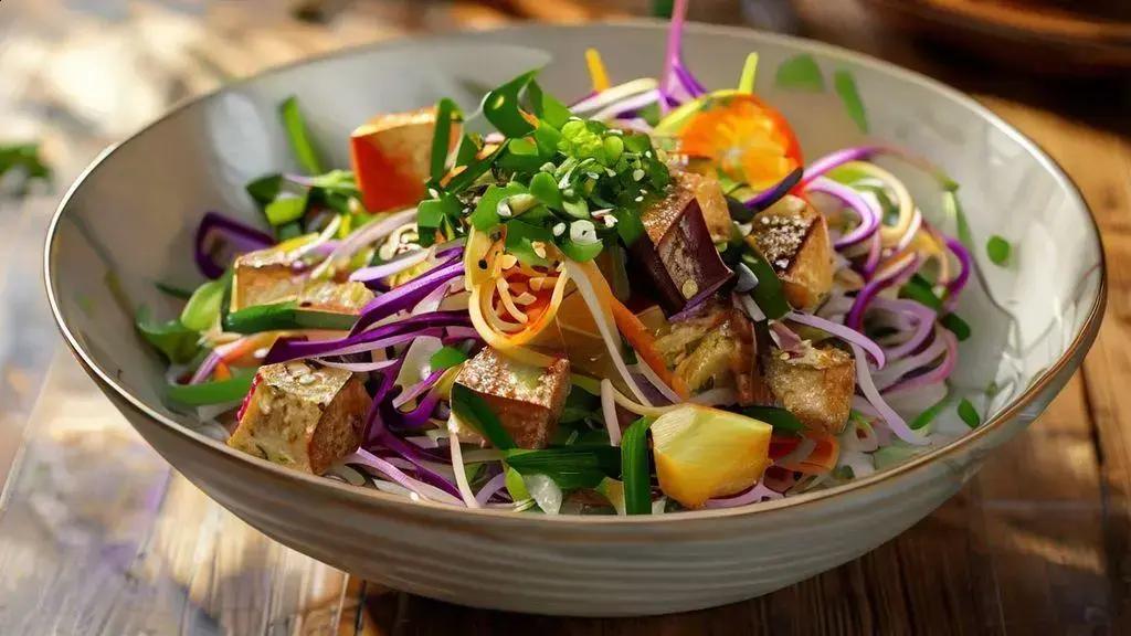 Salada Quente de Noodles com Tofu e Molho Cítrico: Receita Vegana Completa