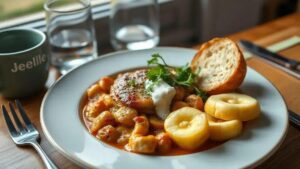 Deliciosa receita de ensopado irlandês vegano com biscoitos de batata