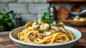 Deliciosa receita de Linguine com molho vegano de mariscos