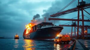 Incêndio em navio com 2.600 bois no porto de São Sebastião