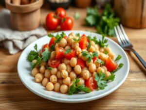 Salada de Grão-de-Bico com Tomate e Salsa Refrescante