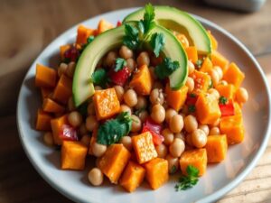 Salada de Batata-Doce com Grão-de-Bico Tropical