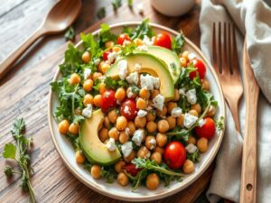 Salada de grão-de-bico com rúcula tropical