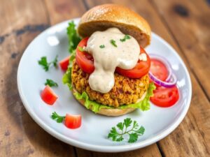 Hambúrguer de Grão-de-Bico com Tahine Delicioso