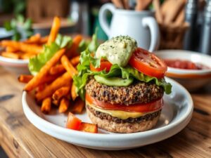 Hambúrguer de feijão preto com quinoa crocante