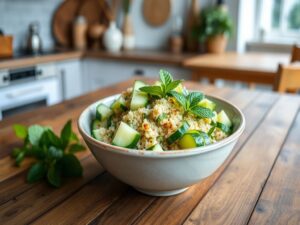 Salada de Quinoa Refrescante com Pepino e Hortelã