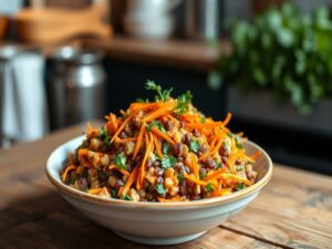 Salada de lentilha com cenoura ralada tropical