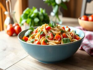 Salada de Macarrão Integral com Legumes Coloridos