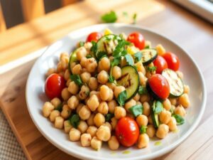 Salada de Grão-de-Bico com Abobrinha Grelhada Tropical