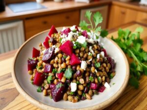 Salada de lentilha com beterraba vibrante