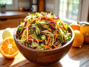Salada de repolho estilo coleslaw vegano com molho cítrico