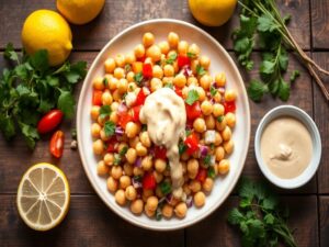 Salada de Grão-de-Bico com Tahine Tropical