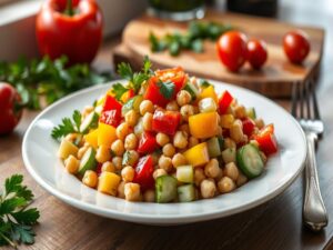 Salada de Grão-de-Bico Colorida com Pimentão