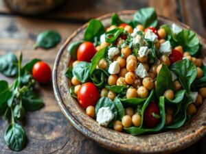 Salada de grão-de-bico com espinafre tropical