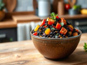 Salada de Arroz Negro com Legumes Coloridos