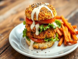 Hambúrguer de Couve-Flor Crocante com Molho de Tahine