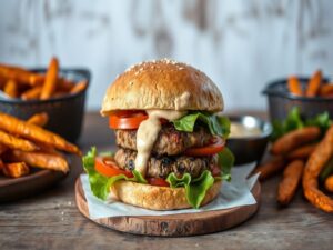 Hambúrguer de Shiitake com Molho de Tahine