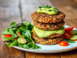 Hambúrguer de Quinoa Crocante com Molho de Abacate