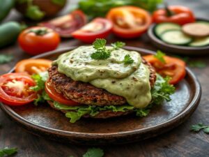 Hambúrguer de Trigo Sarraceno com Molho de Abacate