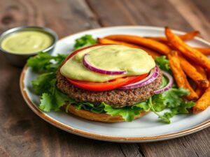 Hambúrguer de Painço com Molho de Abacate