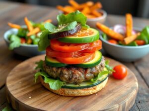 Hambúrguer Low Carb Vegano com Cogumelos e Abobrinha